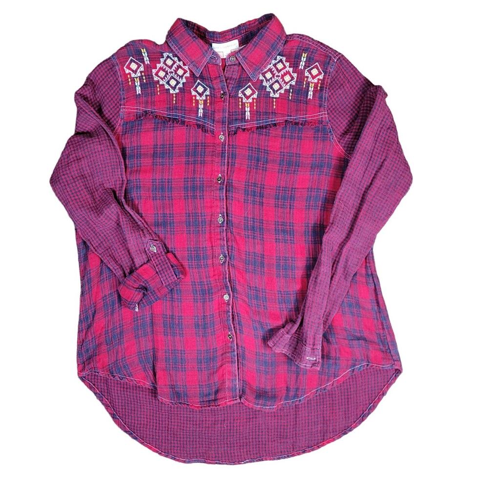 Coco + Jaimeson Plaid Embroidered Women's SZ L Shirt